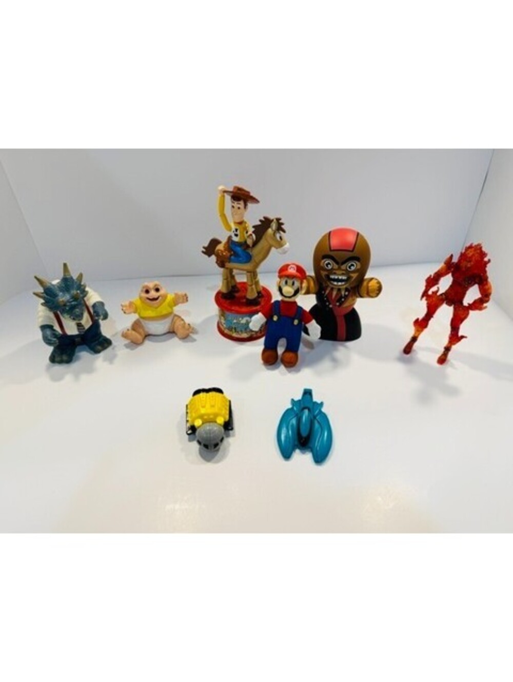 Vintage 90s Toy Lot Jim Henson Dinosaurs Baby Sinclair Marvel Human Torch Mario